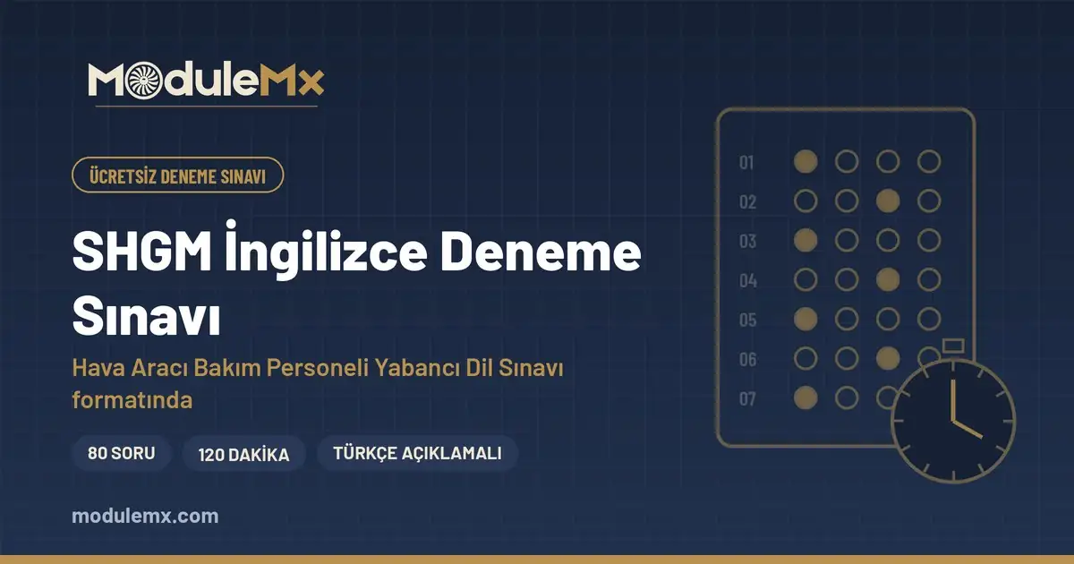 Ücretsiz SHGM İngilizce deneme sınavı kapak görseli: 80 soru, 120 dakika, Türkçe açıklamalı